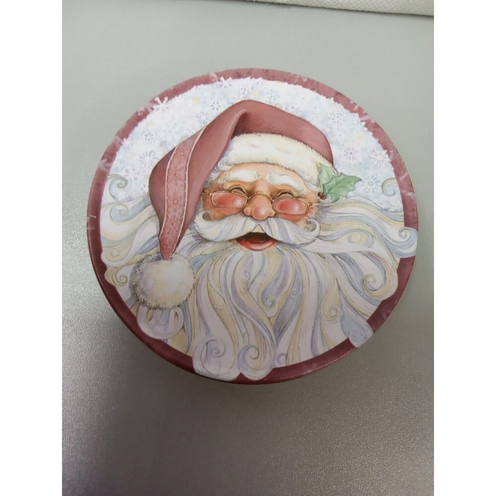 Vintage Christmas Set Of 4 Tin Coasters With Tin Storage Box Old Time‎ Santa